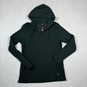 Denim & Flower by Ricky Singh Waffle Knit Hooded Henley Shirt Green Men's M